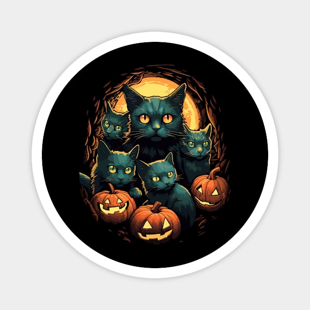 Halloween Scary Black Cats Cute Pumpkin Magnet by Ramadangonim